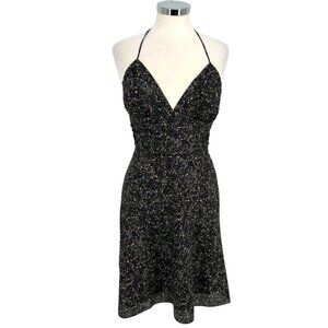 Express Womens Halter Neck Silk Black Gold Party Night Out Dress Size 6